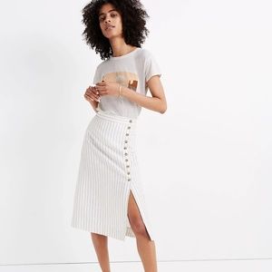 Madewell Linen Blend Skirt Side Button Ivory Blue Side Slit Sz 14